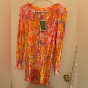 Lilly Pulitzer Orange and Pink Patterned Elsa Romper
